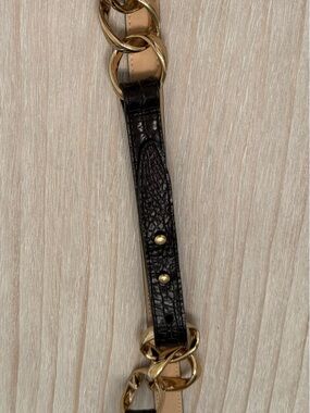Talbots Black Croc-Embossed Italian Leather Belt with Gold Double Rings